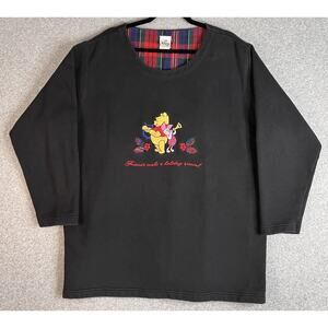 Disney Store Winnie the Pooh Piglet Holiday Sweater Black Plaid Trim XXL